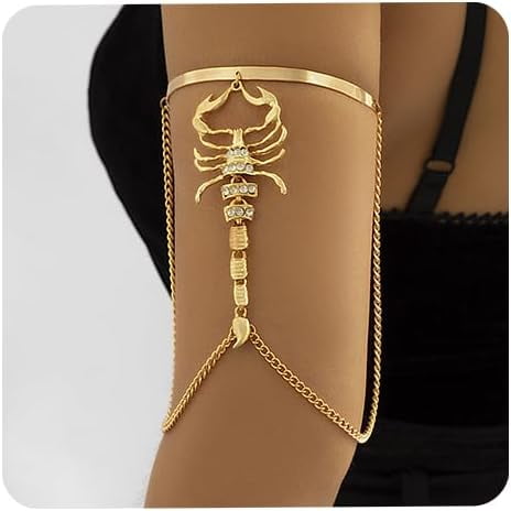 Boho Vintage Gold Arm Cuff with Layered Chain Link Scorpion Crystal Bracelet for Women