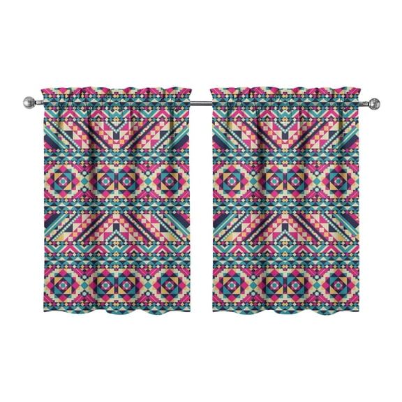 Boho Vintage Kitchen Curtains Set of 2, 27.5x36 Inch Semi-Sheer Floral Tier Curtains with Rod Pocket, Nordic Rustic Style