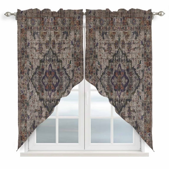 Boho Vintage Kitchen Window Curtains, Swag Curtains Valance for Bedroom Living Room Bathroom, Modern Geometric Abstract Art Retro Flowers Rod Pocket Window Curtain Block Drapes 2 Panels 36"x36"