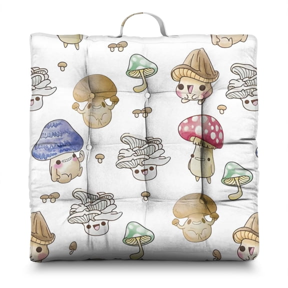 Boho Vintage Mushroom Floor Pillow - Fluffy Meditation Cushion, Magical Forest Mushrooms Print, Sunlight-Fluffed PP Cotton, Perfect for Adults & Teens