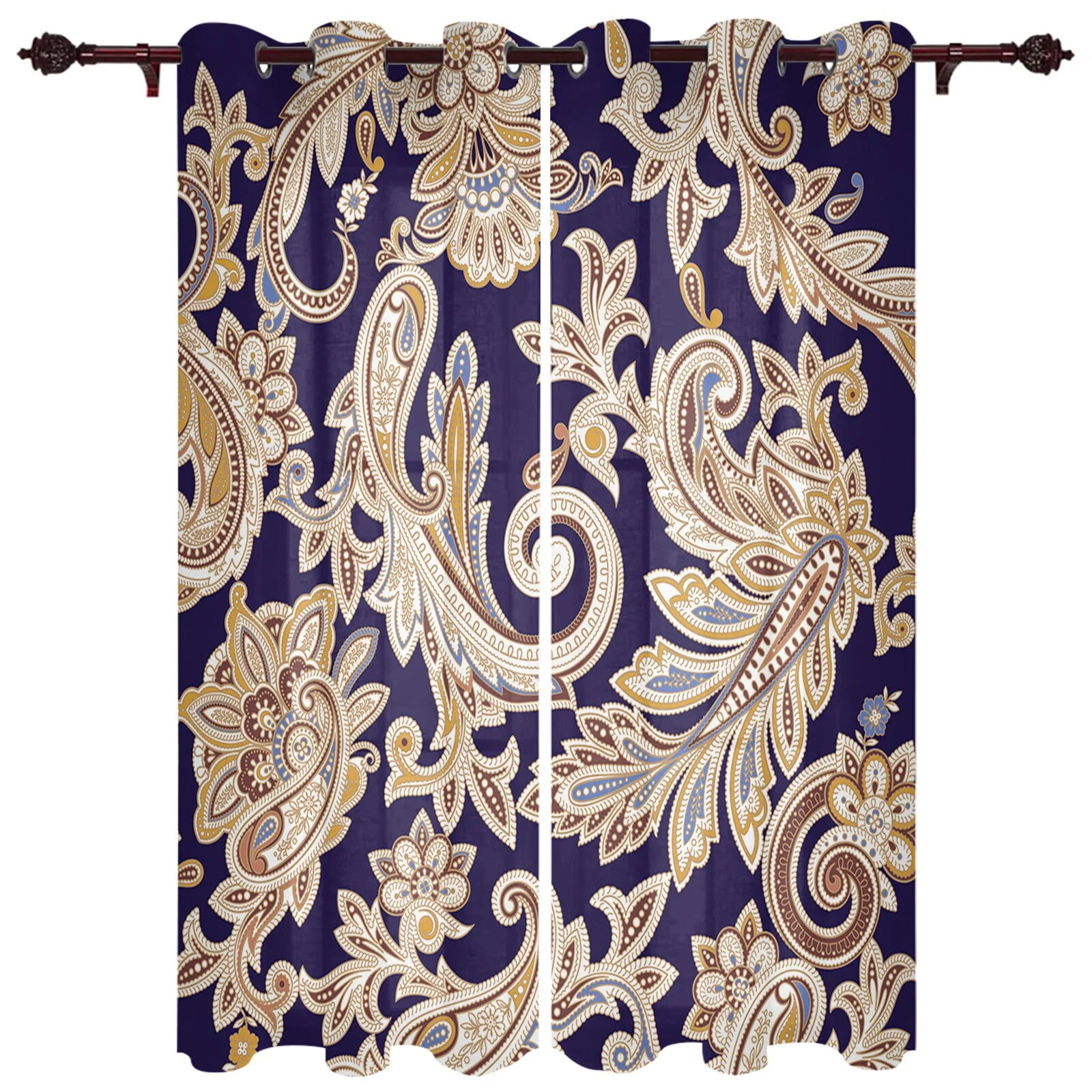 Boho Vintage Paisley Floral Windows Curtains Living Room Bedroom Window