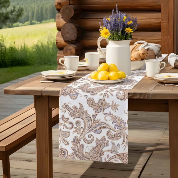 Boho Vintage Paisley Table Runner 13x48in Non-Slip Cotton Linen Table ...