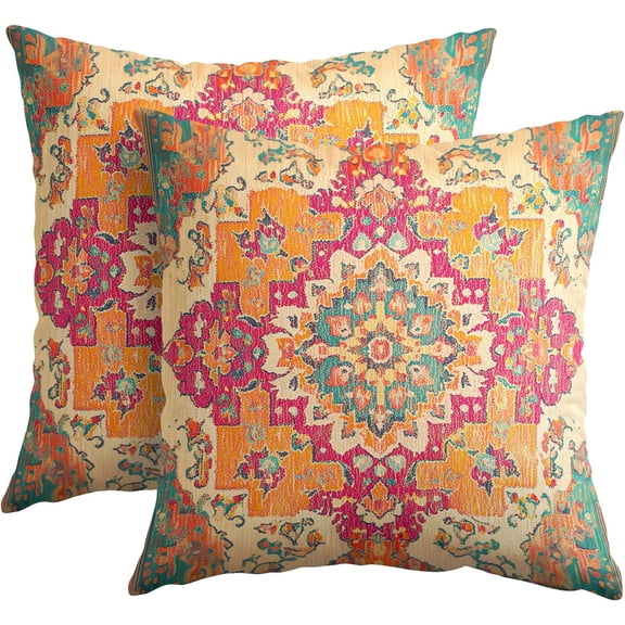 Boho Vintage Pillow Covers 20x20 Inch Set of 2 Antique Ethnic Outdoor Decorative Throw Pillow Covers Orange Carpet Pattern Pillowcases Cushion Covers for Home Couch Decor