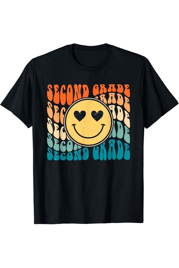 Boho Vintage Retro Groovy Smile 2Nd Second Grade Teacher T-Shirt Size S-5XL