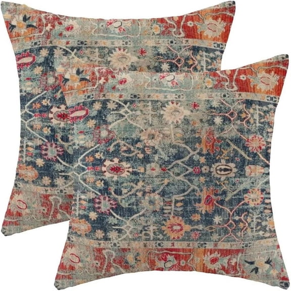Boho Vintage Retro Pillow Covers 18x18 Set of 2 Boho Colorful Style Decorative Throw Pillow Outdoor Square Farmhouse Decor Cushion Cover for Home Couch Sofa