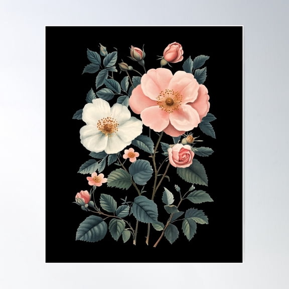 Boho Vintage Rose Floral Poster Wall Art, Modern Wall Decor For Living Room Bedroom, 8x12 UNFRAMED