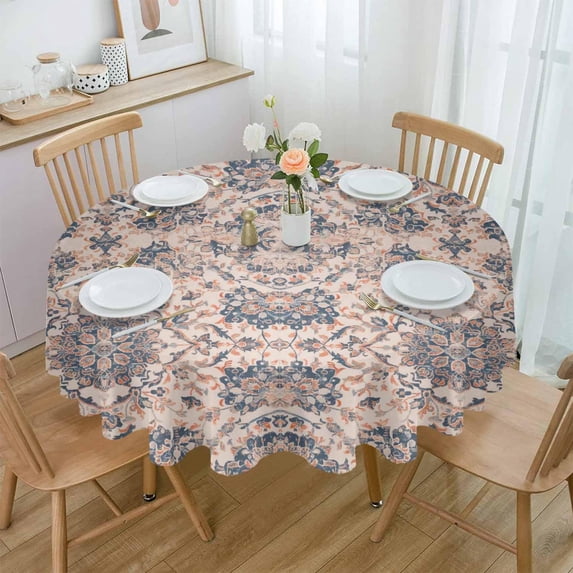 Boho Vintage Round Tablecloth 60 Inch - Waterproof Fabric Table Cloth Protector, Southwestern Ethnic Mexican Flowers Tablecloths Washable Table Cover for Kitchen Banquet Coffee Table Party