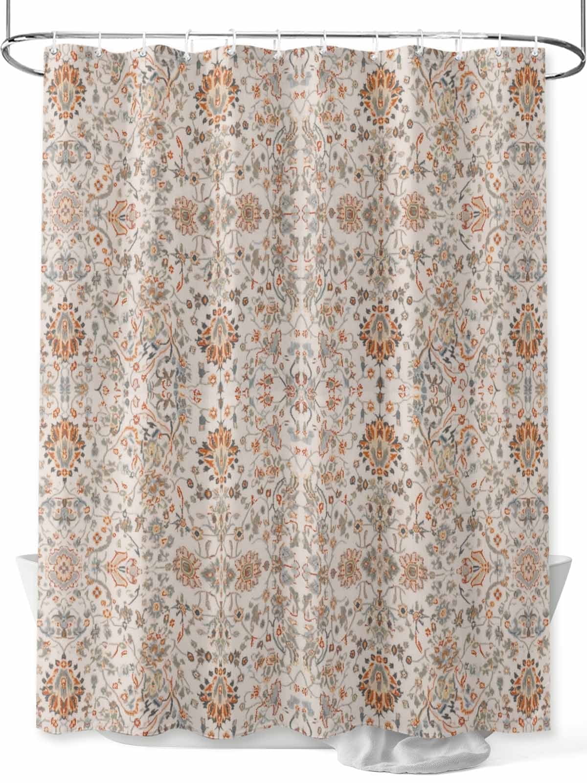Boho Vintage Shower Curtain, Tribal Style Flowers Waterproof Shower Curtain Set with 12 Hooks Lightweight Washable Fabric Shower Curtains for Bathroom 72x84 Inches