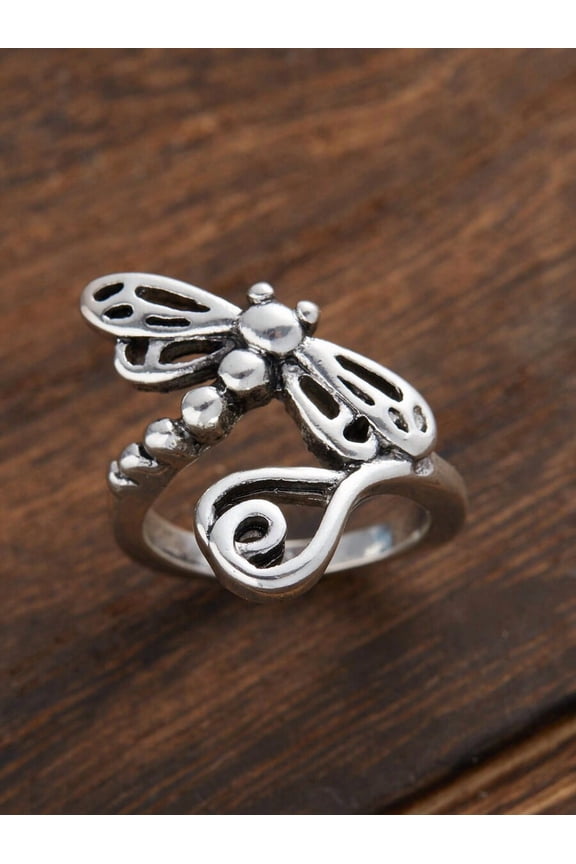 Boho Vintage Silvertone Dragonfly Ring For Women - Color 10