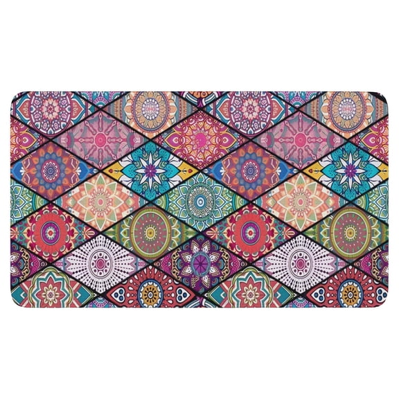 Boho Vintage Square Pattern (3) Welcome Doormat for Indoor/Outdoor Entrance Boho Vintage Square Pattern (3) Decoration Door Mat Kitchen Door Mat Bedroom Doormat 17x30 Inch
