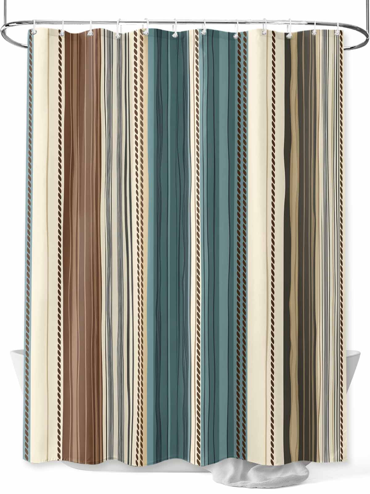 Boho Vintage Striped Shower Curtain, Teal Brown Beige Bathroom Decor ... - Waterproof Textile Home Decor Online