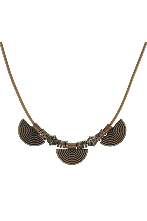 Boho Vintage Style Copper Bib Tan Leather Cord Necklace – 20 inch