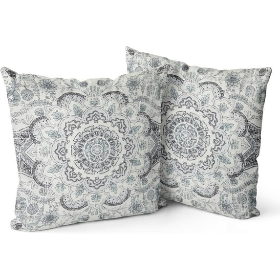 Boho Vintage Style Mandala Floral Throw Pillow Covers 16x16 Inch - Set of 2 Plush Cotton Soft Home Decor, Bedroom Bed Outdoor Grey Couch Sofa Pillow Covers