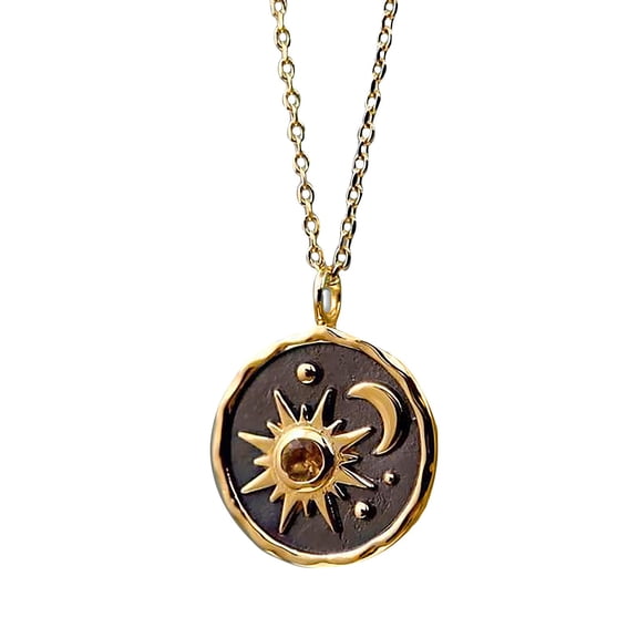 Boho Vintage Sun Moon Pendant Necklace, Alloy Chain With Sun & Moon Design, Bright Finish, Lightweight, Comfortable For Sensitive Skin, Versatile For Daily Wear, Cocktail Parties,