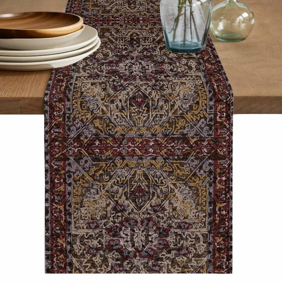 Boho Vintage Table Runner 108 Inches Long,Modern Geometric Abstract Art Aesthetics Cotton Linen Table Runners Dresser Scarves,Fabric Tabletop Scarf Furniture Cover for Home Dinner Party 13"x108"