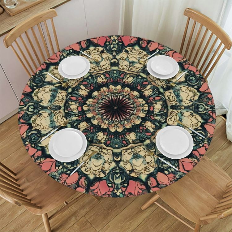 Boho Vintage Tablecloth Traditional Vintage Color Round Rustic Mandala Floral Tribal Ethnic for ...