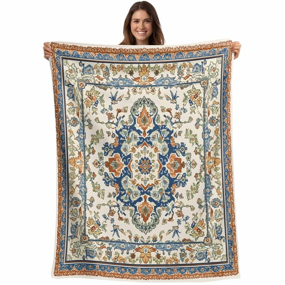 Boho Vintage Throw Blankets, Ethnic Tribal Aztec Floral Pattern Soft Fleece Blanket Decorative for Home Sofa Couch Chair Living Bedroom, 30x40 Inches, Beige