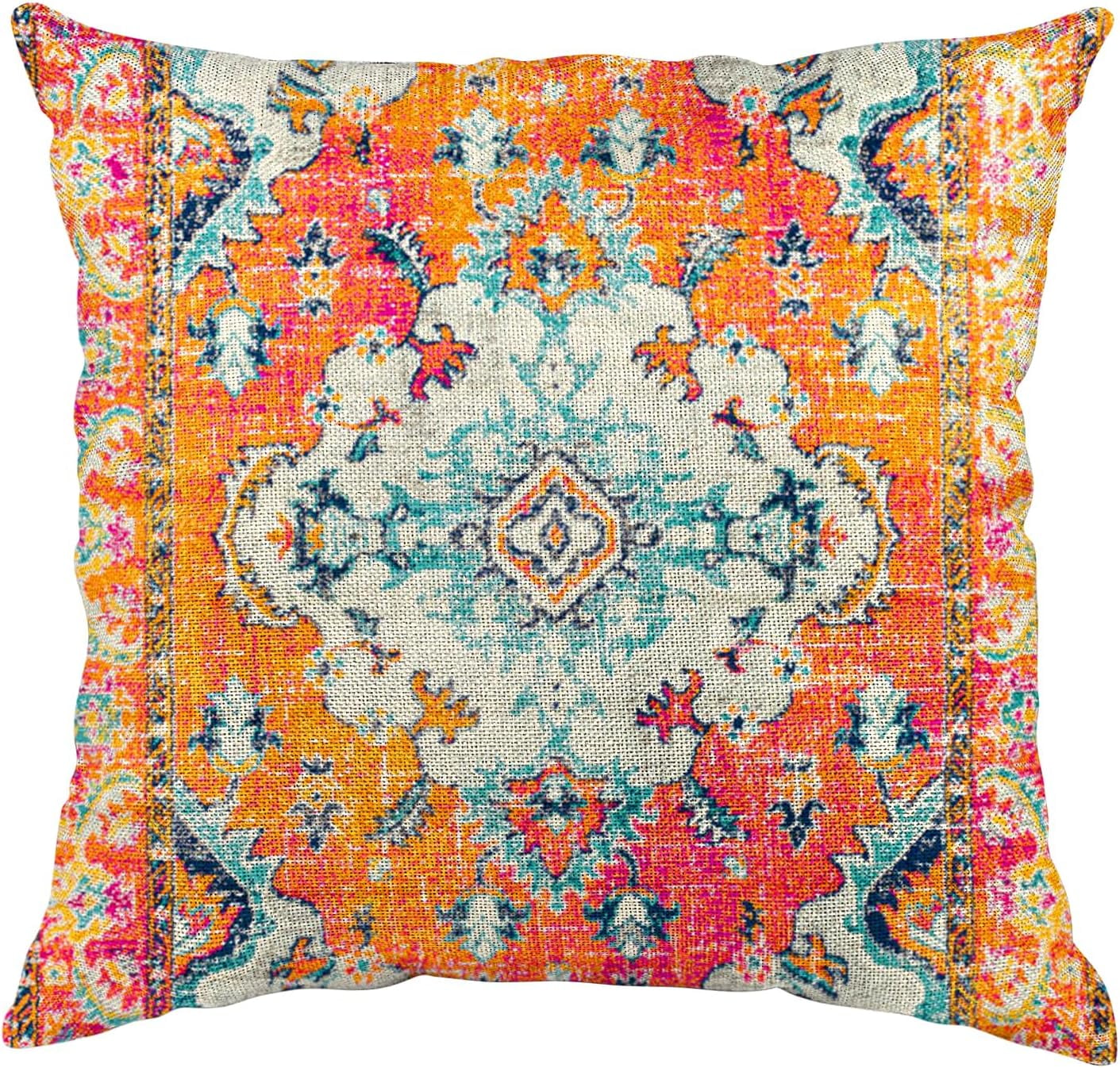 Boho Vintage Throw Pillow Cover Carpet Orange Pattern Antique Ethnic