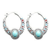 Boho Vintage Turquoise Hoop Earrings for Women Classic Pave Round Circle Dangle Earrings Wedding Jewelry Birthday Gift