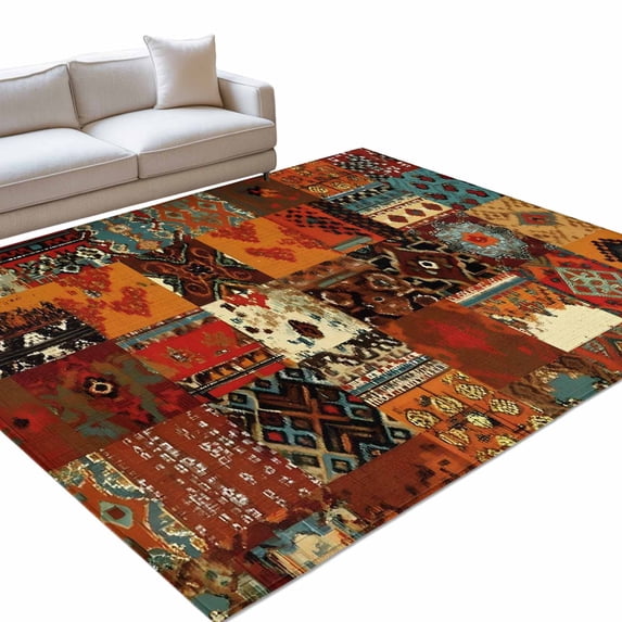 Boho Vintage Washable Rug 2.7x5 Area Rug for Living Room Bedroom Non Slip Indoor Floor Rectangle Carpet Soft Low Pile Large Brown Ethnic Middle Century Geometric Entryway Rugs for Dining Room Office