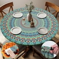 thumbnail image 1 of Boho Vinyl Round Tablecloth Waterproof Fitted Table Cloth Summer Fall Outdoor Circle Cover for 36-44" Tables Kitchen Dining Apartment Essentials Picnic Camping Party Decor Housewarming Gifts, 1 of 4