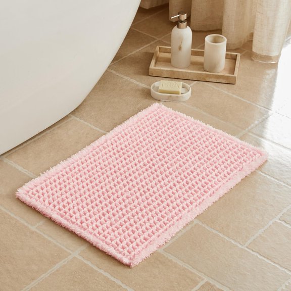 Waffle Bath Mat, Small Boho Bathroom Rugs Non Slip Washable, Ultra Soft Super Absorbent Quick Dry Farmhouse Bathroom Decor, 16" x 24", Khaki