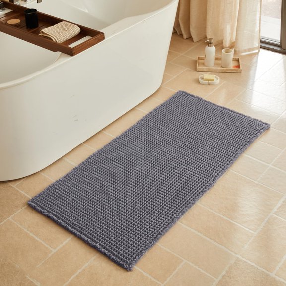 Waffle Bath Mat, Small Boho Bathroom Rugs Non Slip Washable, Ultra Soft Super Absorbent Quick Dry Farmhouse Bathroom Decor, 16" x 24", Khaki