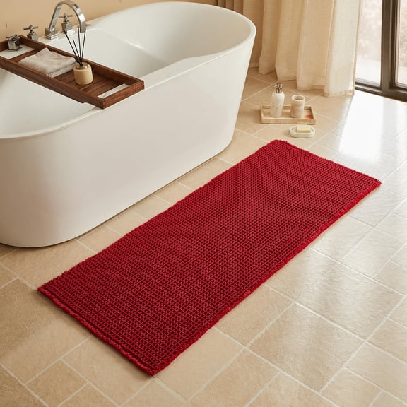 Waffle Bath Mat, Small Boho Bathroom Rugs Non Slip Washable, Ultra Soft Super Absorbent Quick Dry Farmhouse Bathroom Decor, 16" x 24", Khaki