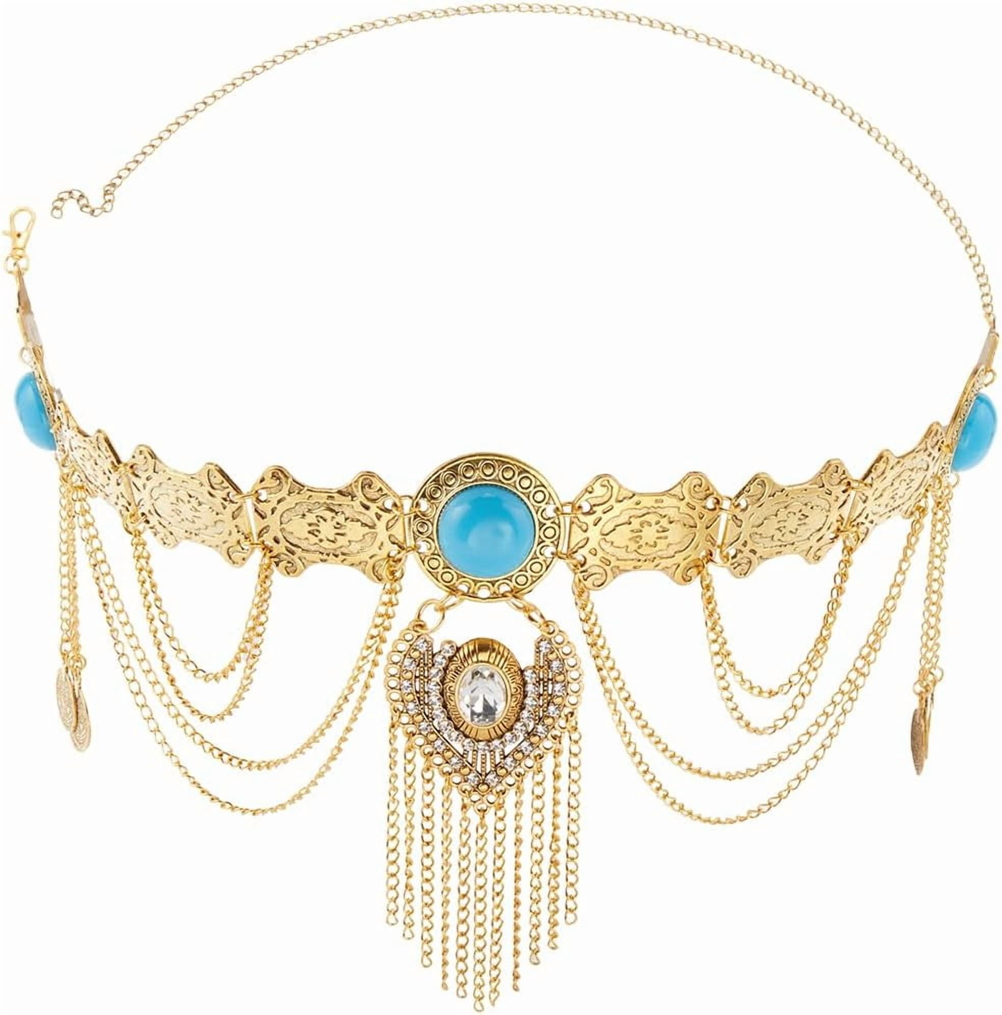 Vintage Gold Layered Chain Belt Adjustable Vintage Gold Tone Beaded Layered Link Chain Hip Belt Y2K 43  main image 3