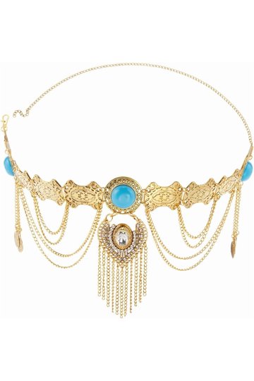 Gold Coin Waist Chain Bikini Accessory - Turquoise Turquoise Embellished Bohemian Coins Tassel Butterfly Waist  main image 2