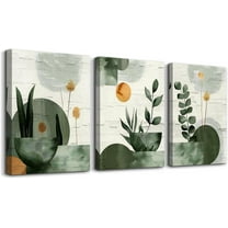 Boho Wall Art For Bedroom Canvas Wall Decor For Living Room Office Abstract Decorations Plant Wall Paintings Geometry Pictures Artwork Modern Bathroom Home Decor Ready To Hang 3 Piece