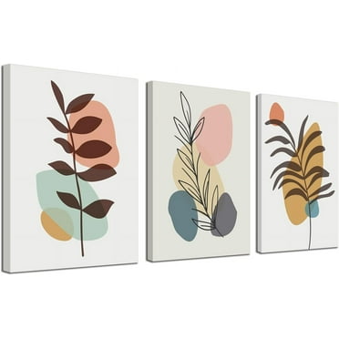 Boho Wall Art for Bedroom Mid Century Modern Wall Art Neutral Minimalist Boho Leaf Canvas Prints Natural Pictures Framed for Bathroom Living Room Decor 3 Panels