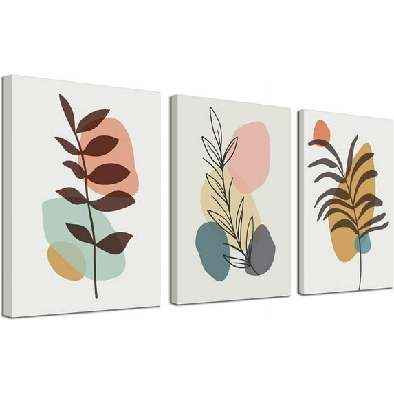 Boho Wall Art for Bedroom Mid Century Modern Wall Art Neutral Minimalist Boho Leaf Canvas Prints Natural Pictures Framed for Bathroom Living Room Decor 3 Panels