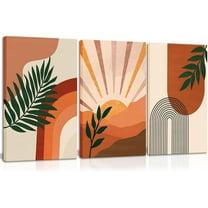 Boho Wall Art Boho Wall Decor Mid Century Modern posters Prints Pictures Abstract Geometric Sun Mountain Line Plant Orange Minimalist Artwork for Living Room Bathroom Bedroom（Only canvas）