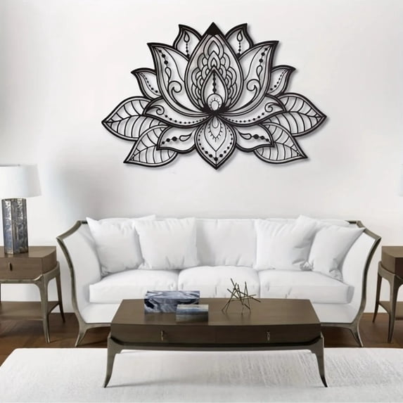 "Boho Wall Art Decor – Black Mandala Metal Wall Hanging, Lotus Flower Design for Bedroom, Living Room, Office & Meditation Space | Zen Home Aesthetic