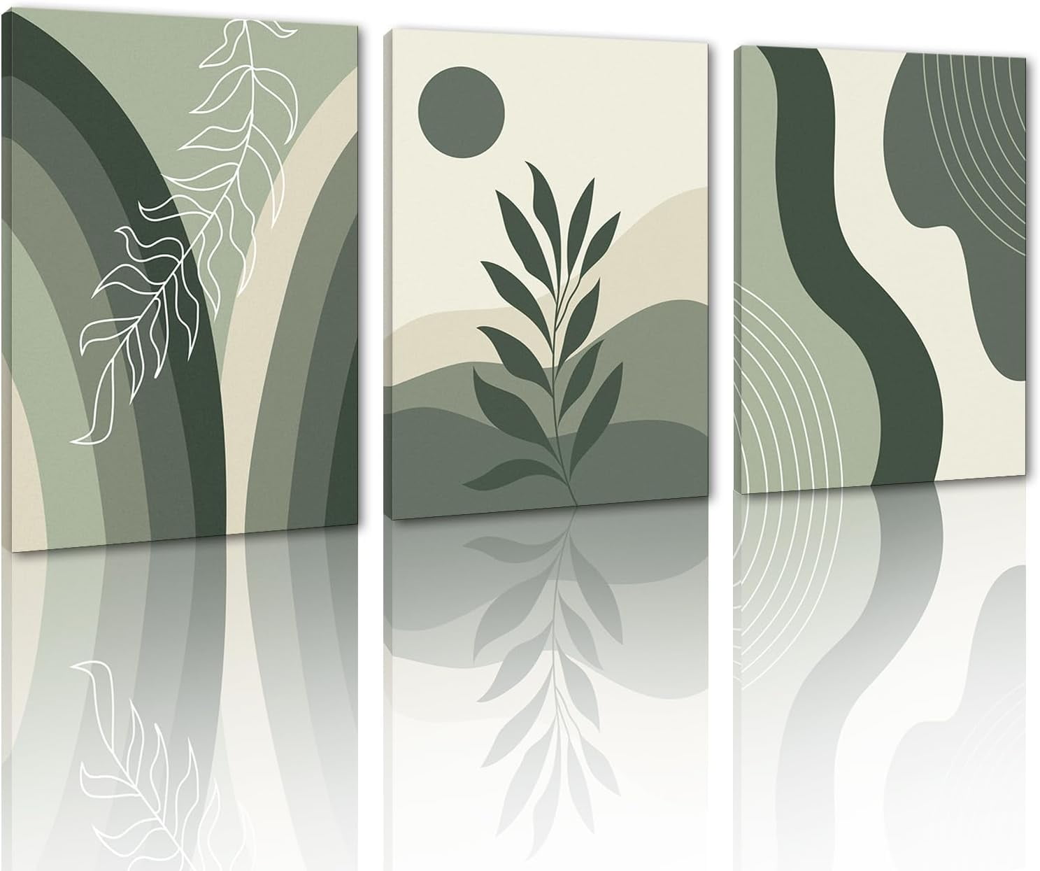 Boho Wall Art Decor Framed Canvas Print Wall Art Set Mid-Century Modern Posters Minimalist Botanical Geometric Abstract Neutral Room Decor for Bathroom, Bedroom, Living Room, Office 12”x16”x3Pcs
