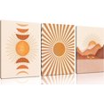 thumbnail image 1 of Boho Wall-Art For Bedroom - Mid Century Modern Decor Canvas Print - Orange Minimalist Art Wall Decor Ready To Hang 16" x 12" x 3 Pieces, 1 of 6
