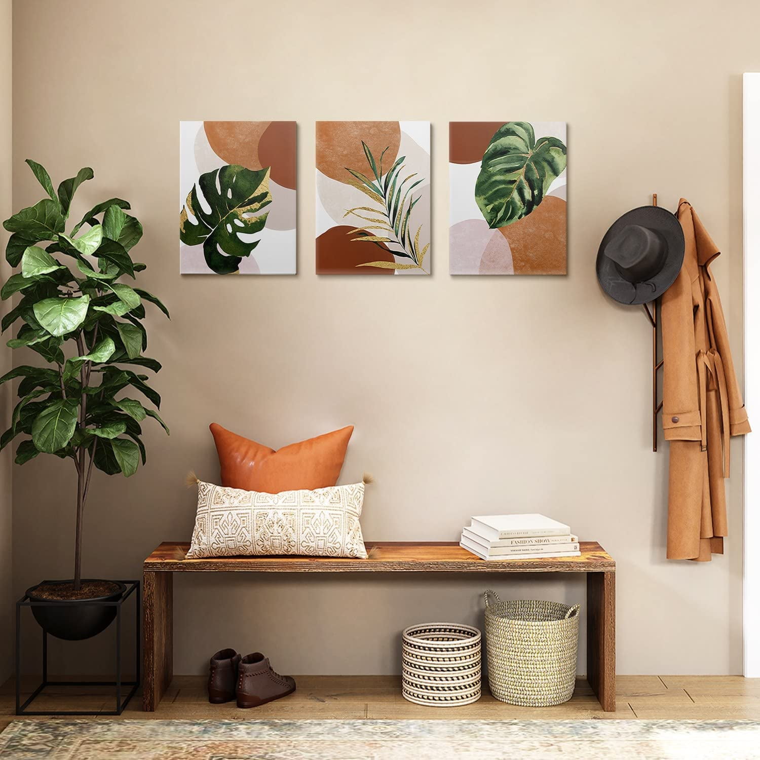 Boho Wall Art Framed Canvas Wall Art Decor with Frames Mid Century ...