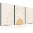 thumbnail image 1 of Boho Wall Art Framed Canvas Yellow Sun Rising on the Horizon Geometric Nature Illustrations Line Art Wall, Modern Prints Boho Sun Wall Decor for Living Room, Bedroom, Bathroom, Office, 12"x16"x3PCS, 1 of 6