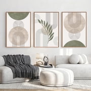 TOARTi Boho Canvas Wall Art Sage Green Framed Minimalist Painting Modern Geometric Abstract Prints Set of 3 for Living Room Bedroom Office 24x36 Inch
