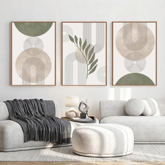 TOARTi Boho Canvas Wall Art Sage Green Framed Minimalist Painting Modern Geometric Abstract Prints Set of 3 for Living Room Bedroom Office 24x36 Inch