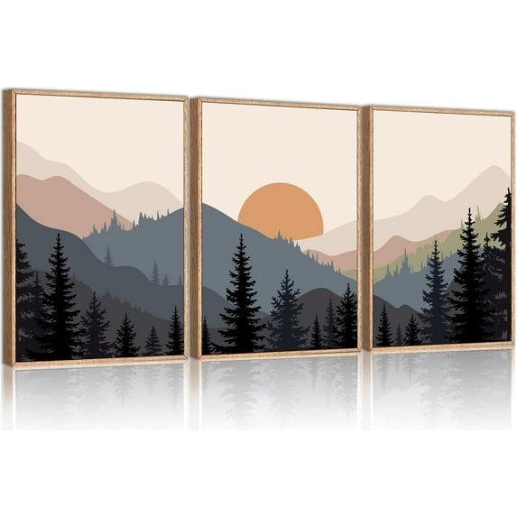 Boho Wall Art Mid Century Modern Decor Canvas Prints Framed Black and White Grey Canvas Prints Minimalist Wall Art Geometric Line Leaf Canvas Artwork Paintings for Home Decor Unframed