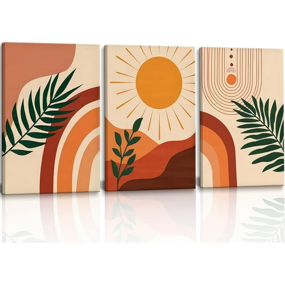 Boho Wall Art Mid Century Modern Wall Decor Botanical Geometric Abstract Neutral poster Sun Mountain Posters Prints Orange Minimalist Artwork Ready To Hang for Living Room Bathroom Bedroom