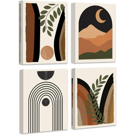 Boho Wall Art Minimalist Boho Room Decor Mid Century Modern Abstract Bohemian Moon Phases Wall Painting Home Decor 8x10in (Framed)