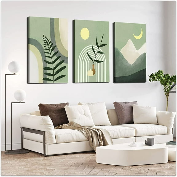 Boho Wall Art Painting Set of 3, 16"x24" Mid Century Modern Wall Decor d Canvas Print Minimalist Wall Art Geometric Abstract Modern Neutral Boho Wall Art Decor for Living Room Bedroom Bathroom