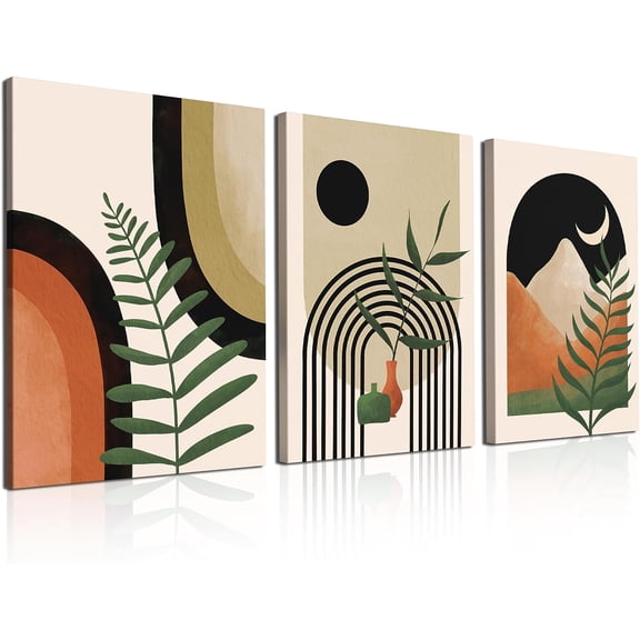 Boho Wall Art Painting Set of 3, 16"x24" Mid Century Modern Wall Decor d Canvas Print Minimalist Wall Art Geometric Abstract Modern Neutral Boho Wall Art Decor for Living Room Bedroom Bathroom