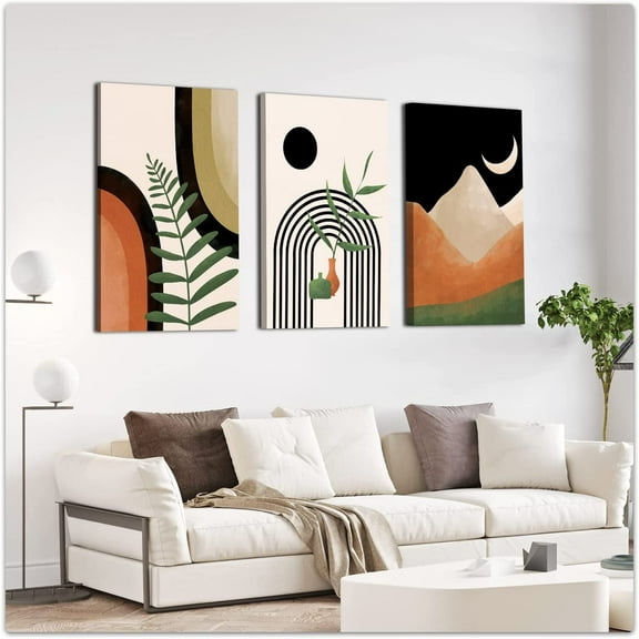Boho Wall Art Painting Set of 3, 16"x24" Mid Century Modern Wall Decor d Canvas Print Minimalist Wall Art Geometric Abstract Modern Neutral Boho Wall Art Decor for Living Room Bedroom Bathroom