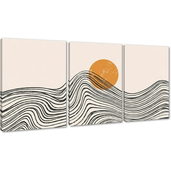 Boho Wall Art Paintings Abstract Sun Boho Framed Canvas Prints Boho Wall Decor Set of 3 Mid Century Modern Wall Art Bedroom Decor Minimalist Wall Paintings for Home Decor Ready to Hang-36 Wx16 H