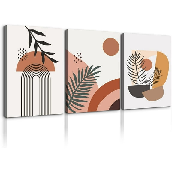 Boho Wall Art Prints, Boho Wall Decor, Abstract Geometric Prints Black Beige Terracotta Minimalist Art, Natural Framed Canvas Prints Artwork For Living Room Bathroom Bedroom Wall Decor