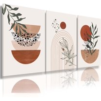 Boho Wall Art Prints, Boho Wall Decor, Abstract Geometric Prints Black Beige Terracotta Minimalist Art, Natural Framed Canvas Prints Artwork For Living Room Bathroom Bedroom Wall Decor